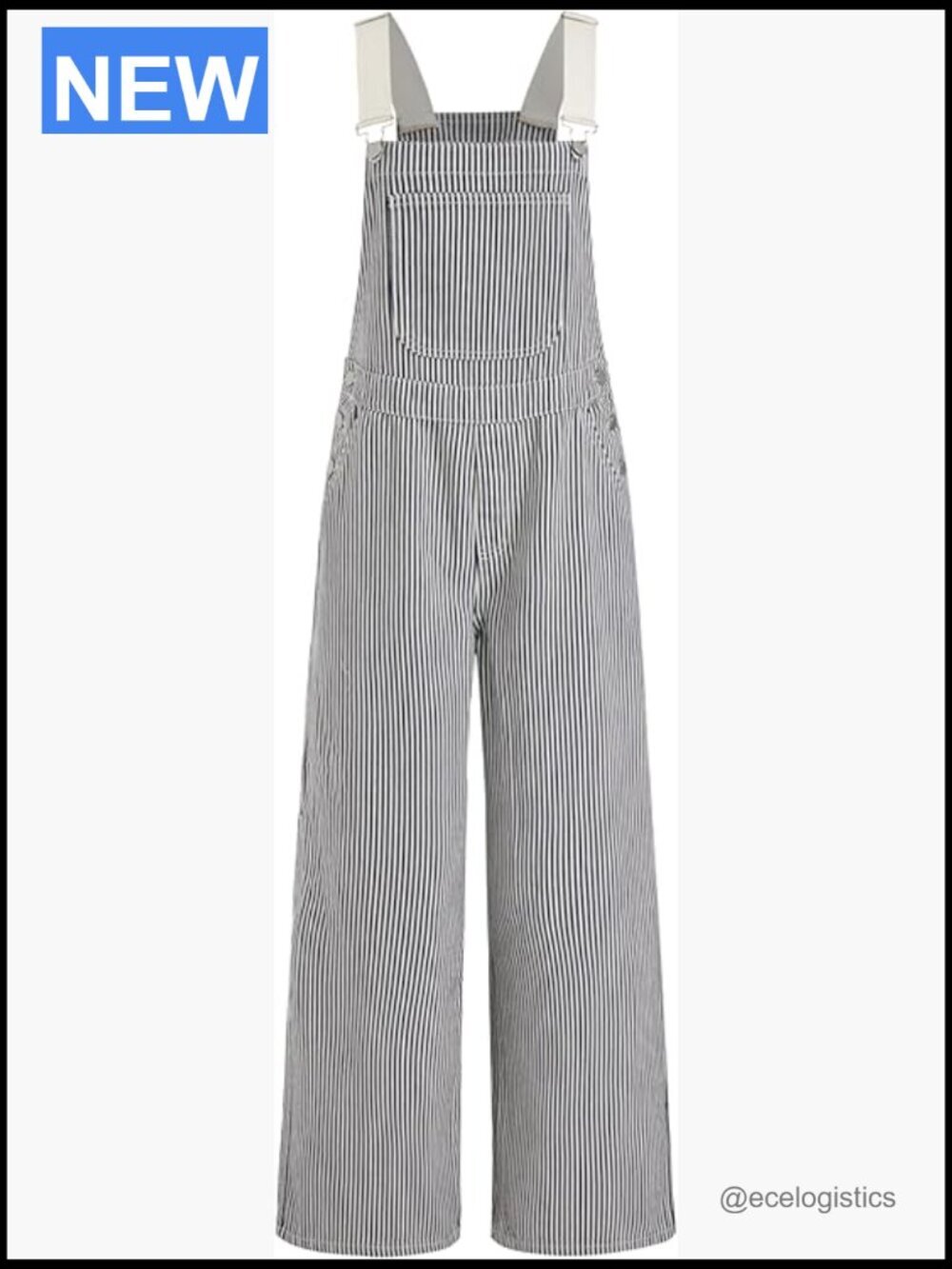 Wide Leg Jumpsuit with Pockets Striped Denim Overalls